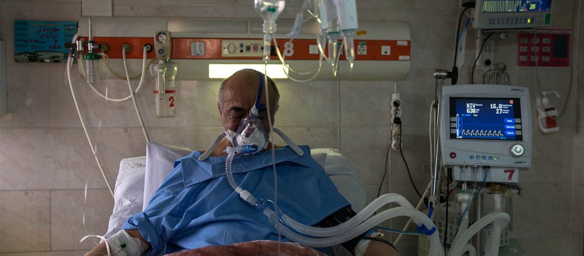 Pic from Farhad Babaei/ Magnus News. WARNING: Some disturbing content. Pic shows a patient on a ventilator in these series of pictures from the frontline of the worldâs third worst COVID-19 outbreak in Iran. The disturbing pictures show men and women hooked up to ventilators as their ravaged lungs can no longer function after being ravaged by COVID-19. Iran has seen more than 1,200 deaths from the deadly virus and nearly 20,000 cases in what is one of the worst outbreaks behind only China and Italy. But the Middle Eastern nation has faced years of sanctions so medical supplies and equipment can be in short supply. Photographer Farhad Babaei was given exclusive access to a COVID-19 centre in Babol, in the Mazandaran Province, where the country has experienced itâs second highest number of fatalities. //MAGNUSNEWSAGENCY_1120.3063/2003191644/Credit:Farhad Babaei/ Magnus New/SIPA/2003191647 (Newscom TagID: sfphotosfour538381.jpg) [Photo via Newscom]
